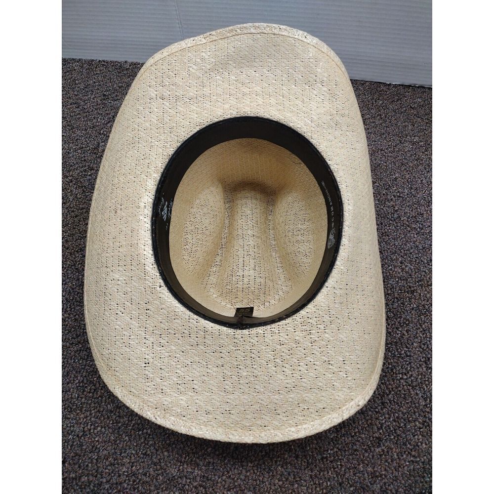Vintage Texas Style Comanche Straw Cowboy Hat with Feathers USA 6 7/8 MX 55 80's - Picture 10 of 12